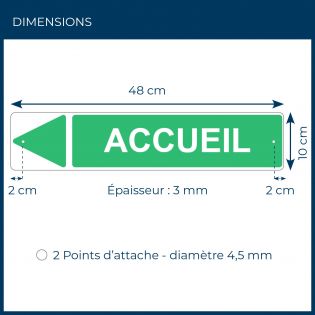 Panneau de signalisation pour camping "ACCUEIL Gauche" - 48 x 10 cm - Vert