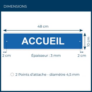 Panneau de signalisation pour camping "ACCUEIL" - 48 x 10 cm - Bleu