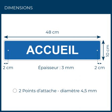 Panneau de signalisation pour camping "ACCUEIL" - 48 x 10 cm - Bleu