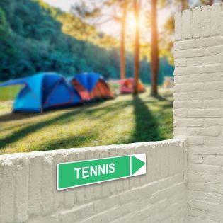 Panneau de signalisation pour camping "TENNIS Droite" - 48 x 10 cm - Vert