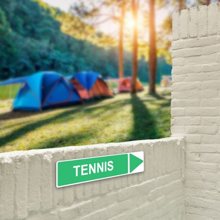 Panneau de signalisation pour camping "TENNIS Droite" - 48 x 10 cm - Vert