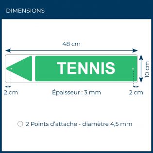 Panneau de signalisation pour camping "TENNIS Gauche" - 48 x 10 cm - Vert
