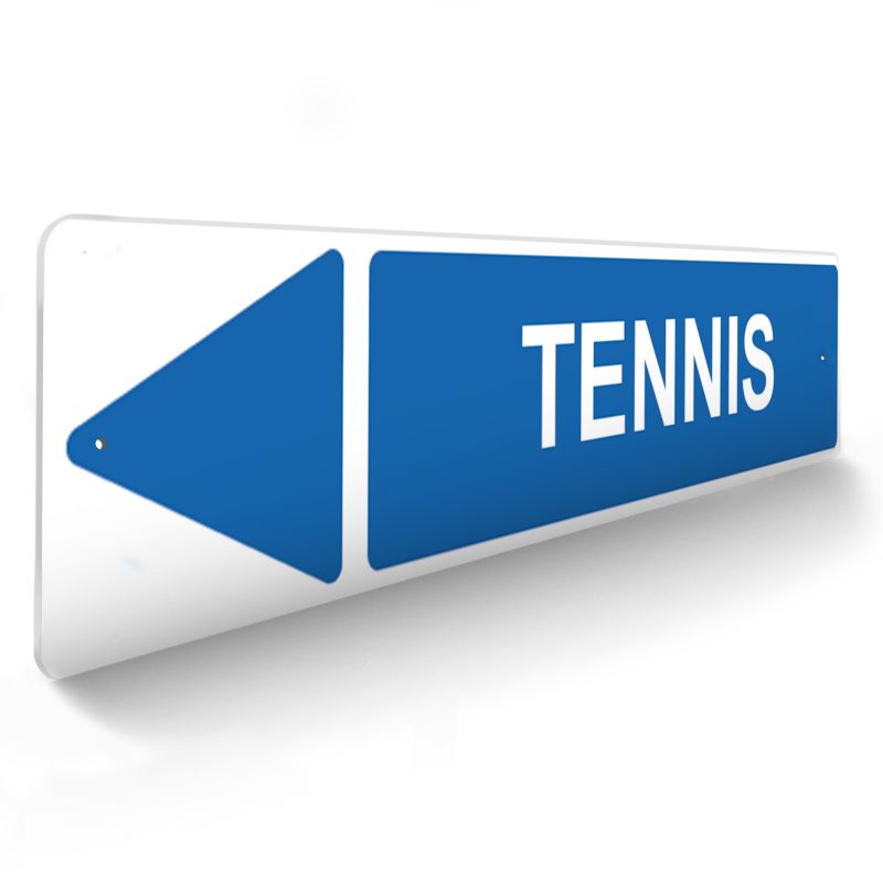 Panneau de signalisation pour camping "TENNIS Gauche" - 48 x 10 cm - Bleu Panneau de signalisation pour camping "TENNIS Gauche" - 48 x 10 cm - Bleu