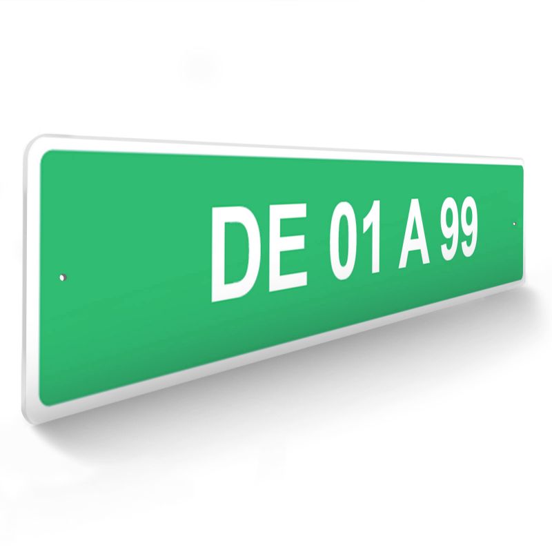 Panneau de signalisation personnalisable pour camping "DE 01 A 99" - 48 x 10 cm - Vert Panneau de signalisation personnalisable pour camping "DE 01 A 99" - 48 x 10 cm - Vert