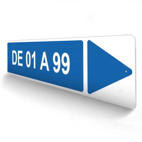 Panneau de signalisation personnalisable pour camping "DE 01 A 99 Droite" - 48 x 10 cm - Bleu