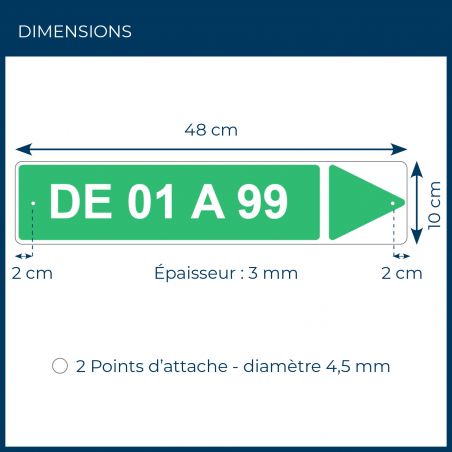 Panneau de signalisation personnalisable pour camping "DE 01 A 99 Droite" - 48 x 10 cm - Vert