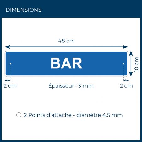 Panneau de signalisation pour camping "BAR" - 48 x 10 cm - Bleu