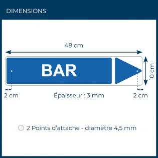Panneau de signalisation pour camping "BAR Droite" - 48 x 10 cm - Bleu