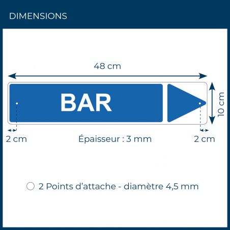 Panneau de signalisation pour camping "BAR Droite" - 48 x 10 cm - Bleu
