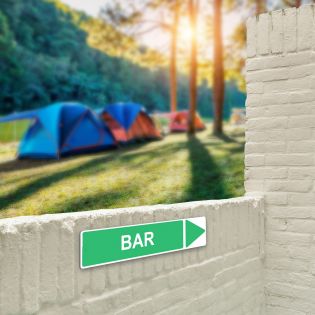 Panneau de signalisation pour camping "BAR Droite" - 48 x 10 cm - Vert