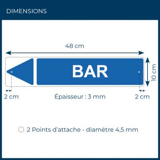 Panneau de signalisation pour camping "BAR Gauche" - 48 x 10 cm - Bleu