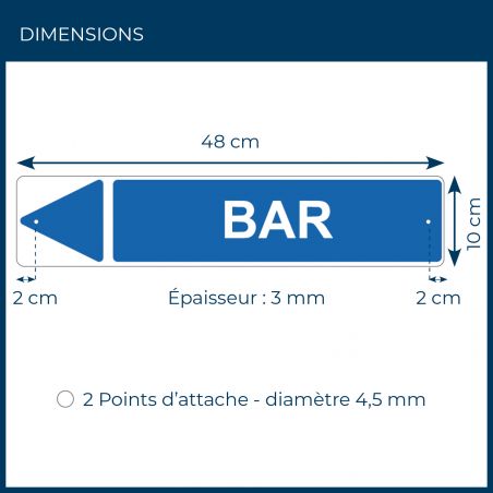 Panneau de signalisation pour camping "BAR Gauche" - 48 x 10 cm - Bleu