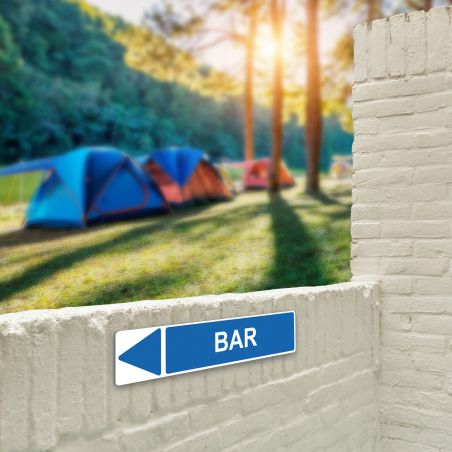 Panneau de signalisation pour camping "BAR Gauche" - 48 x 10 cm - Bleu