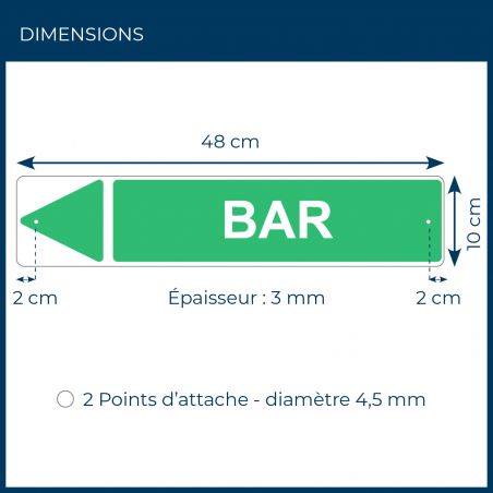 Panneau de signalisation pour camping "BAR Gauche" - 48 x 10 cm - Vert