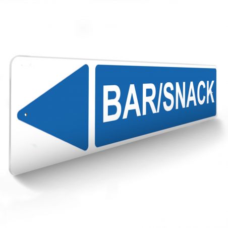 Panneau de signalisation pour camping "BAR/SNACK Gauche" - 48 x 10 cm - Bleu