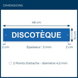 Panneau de signalisation pour camping "DISCOTEQUE" - 48 x 10 cm - Bleu
