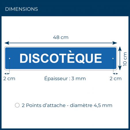Panneau de signalisation pour camping "DISCOTEQUE" - 48 x 10 cm - Bleu