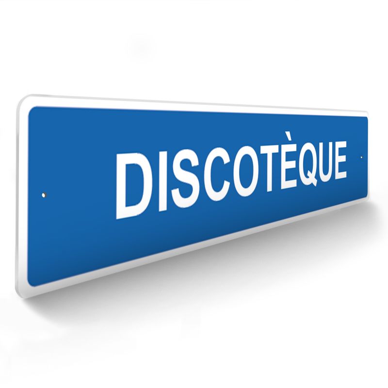 Panneau de signalisation pour camping "DISCOTEQUE" - 48 x 10 cm - Bleu Panneau de signalisation pour camping "DISCOTEQUE" - 48 x 10 cm - Bleu