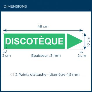 Panneau de signalisation pour camping "DISCOTEQUE Droite" - 48 x 10 cm - Vert