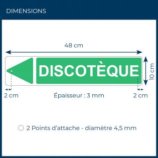 Panneau de signalisation pour camping "DISCOTEQUE Gauche" - 48 x 10 cm - Vert