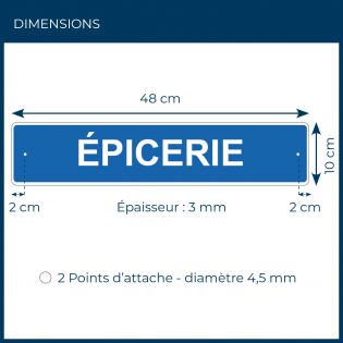 Panneau de signalisation pour camping "EPICERIE" - 48 x 10 cm - Bleu