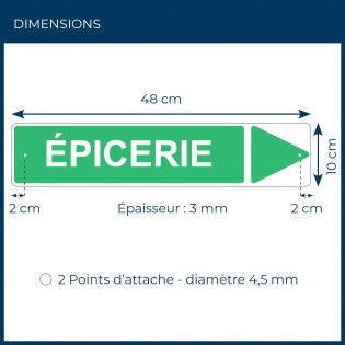 Panneau de signalisation pour camping "EPICERIE Droite" - 48 x 10 cm - Vert