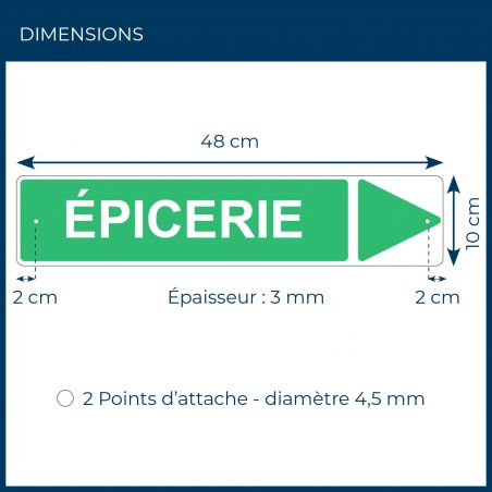 Panneau de signalisation pour camping "EPICERIE Droite" - 48 x 10 cm - Vert