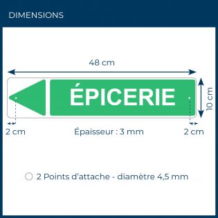 Panneau de signalisation pour camping "EPICERIE Gauche" - 48 x 10 cm - Vert