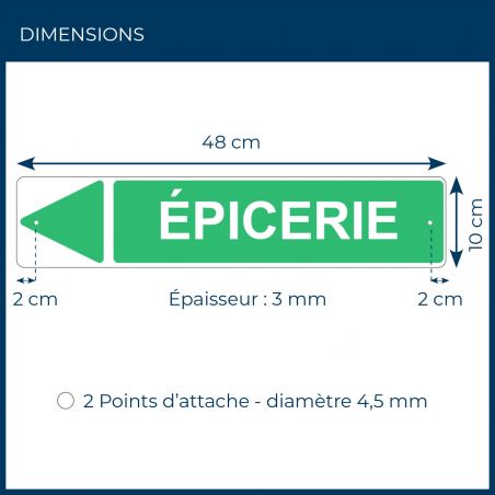 Panneau de signalisation pour camping "EPICERIE Gauche" - 48 x 10 cm - Vert