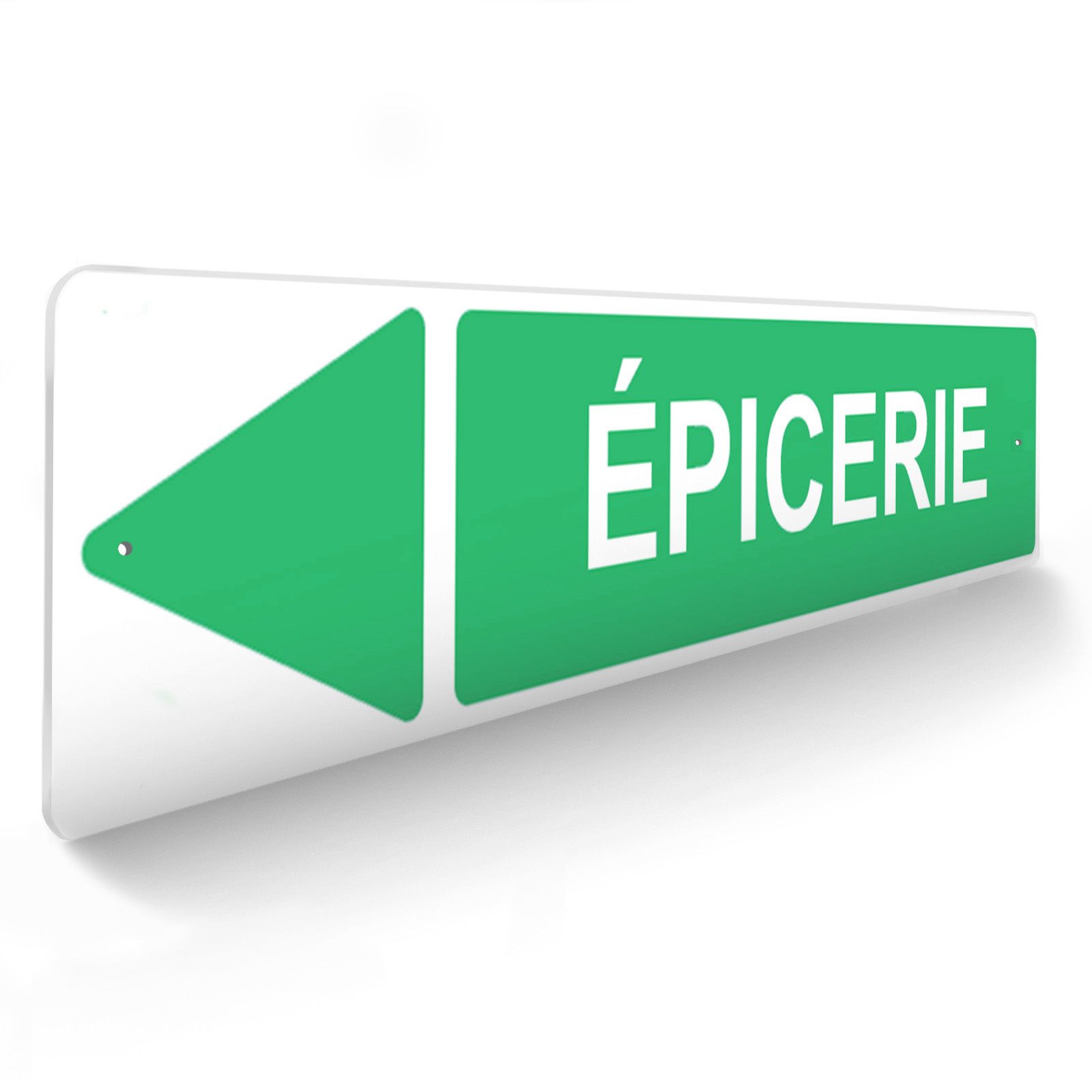 Panneau de signalisation pour camping "EPICERIE Gauche" - 48 x 10 cm - Vert