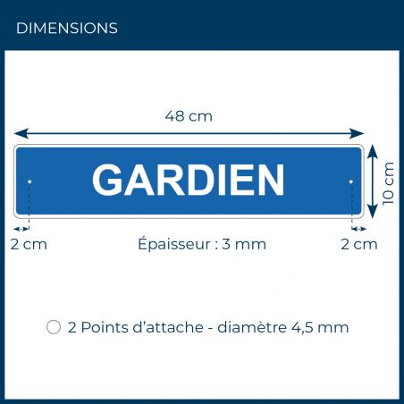 Panneau de signalisation pour camping "GARDIEN" - 48 x 10 cm - Bleu