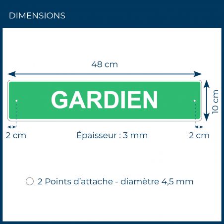 Panneau de signalisation pour camping "GARDIEN" - 48 x 10 cm - Vert