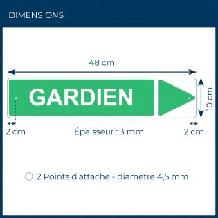 Panneau de signalisation pour camping "GARDIEN Droite" - 48 x 10 cm - Vert