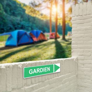 Panneau de signalisation pour camping "GARDIEN Droite" - 48 x 10 cm - Vert