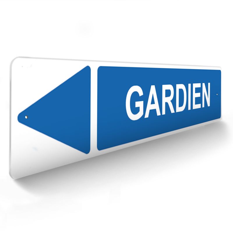 Panneau de signalisation pour camping "GARDIEN Gauche" - 48 x 10 cm - Bleu Panneau de signalisation pour camping "GARDIEN Gauche" - 48 x 10 cm - Bleu