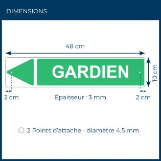 Panneau de signalisation pour camping "GARDIEN Gauche" - 48 x 10 cm - Vert