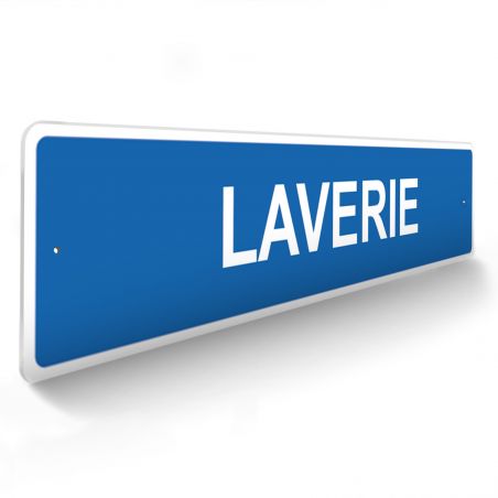 Panneau de signalisation pour camping "LAVERIE" - 48 x 10 cm - Bleu