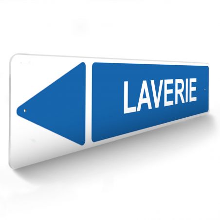 Panneau de signalisation pour camping "LAVERIE Gauche" - 48 x 10 cm - Bleu