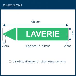 Panneau de signalisation pour camping "LAVERIE Gauche" - 48 x 10 cm - Vert
