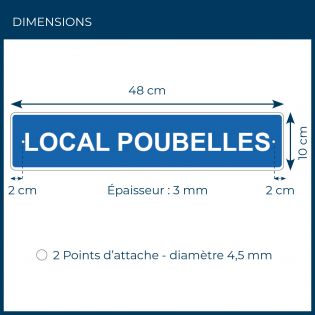Panneau de signalisation pour camping "LOCAL POUBELLES" - 48 x 10 cm - Bleu