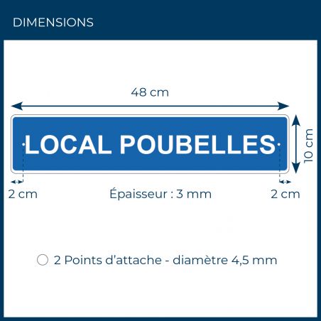 Panneau de signalisation pour camping "LOCAL POUBELLES" - 48 x 10 cm - Bleu