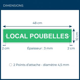 Panneau de signalisation pour camping "LOCAL POUBELLES" - 48 x 10 cm - Vert