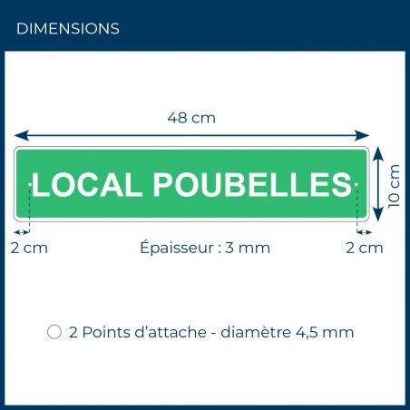 Panneau de signalisation pour camping "LOCAL POUBELLES" - 48 x 10 cm - Vert