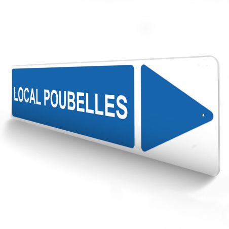 Panneau de signalisation pour camping "LOCAL POUBELLES Droite" - 48 x 10 cm - Bleu