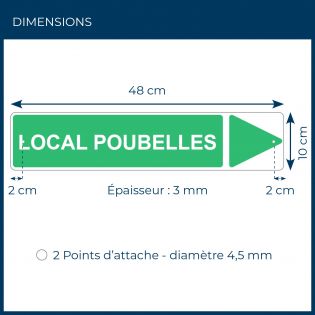 Panneau de signalisation pour camping "LOCAL POUBELLES Droite" - 48 x 10 cm - Vert