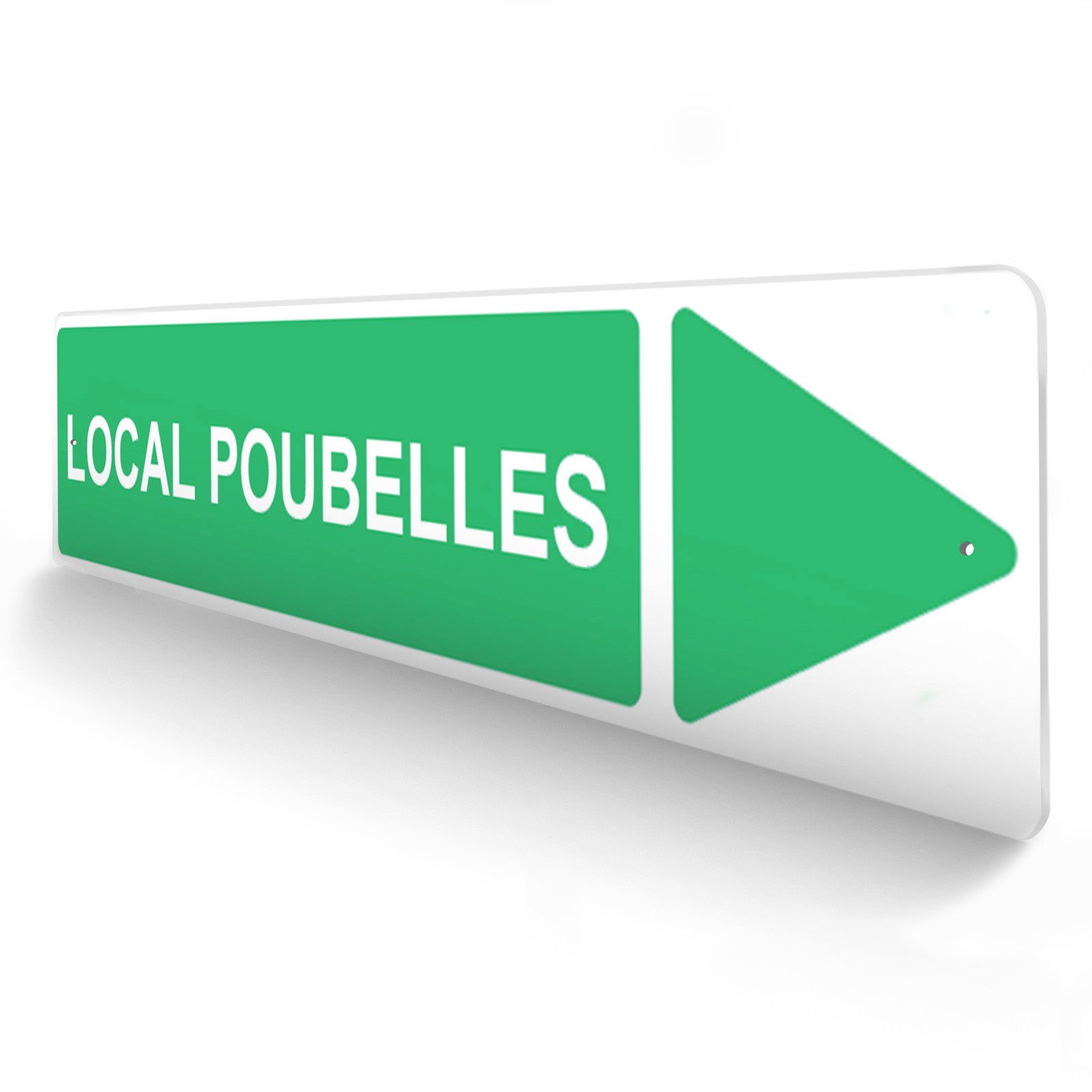 Panneau de signalisation pour camping "LOCAL POUBELLES Droite" - 48 x 10 cm - Vert
