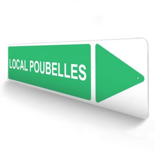 Panneau de signalisation pour camping "LOCAL POUBELLES Droite" - 48 x 10 cm - Vert