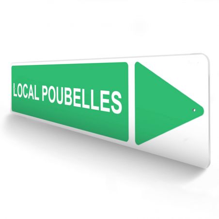 Panneau de signalisation pour camping "LOCAL POUBELLES Droite" - 48 x 10 cm - Vert