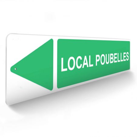 Panneau de signalisation pour camping "LOCAL POUBELLES Gauche" - 48 x 10 cm - Vert