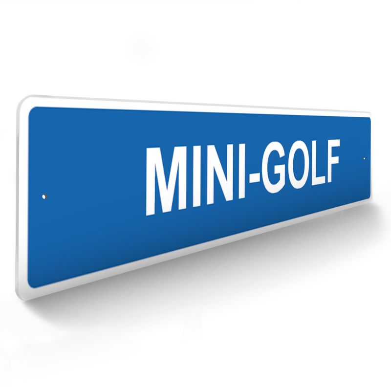 Panneau de signalisation pour camping "MINI-GOLF" - 48 x 10 cm - Bleu Panneau de signalisation pour camping "MINI-GOLF" - 48 x 10 cm - Bleu
